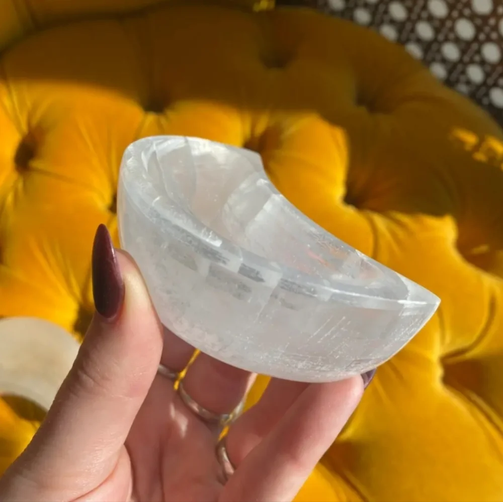 Selenite Crystal Moon Bowl - Picture 2 of 3